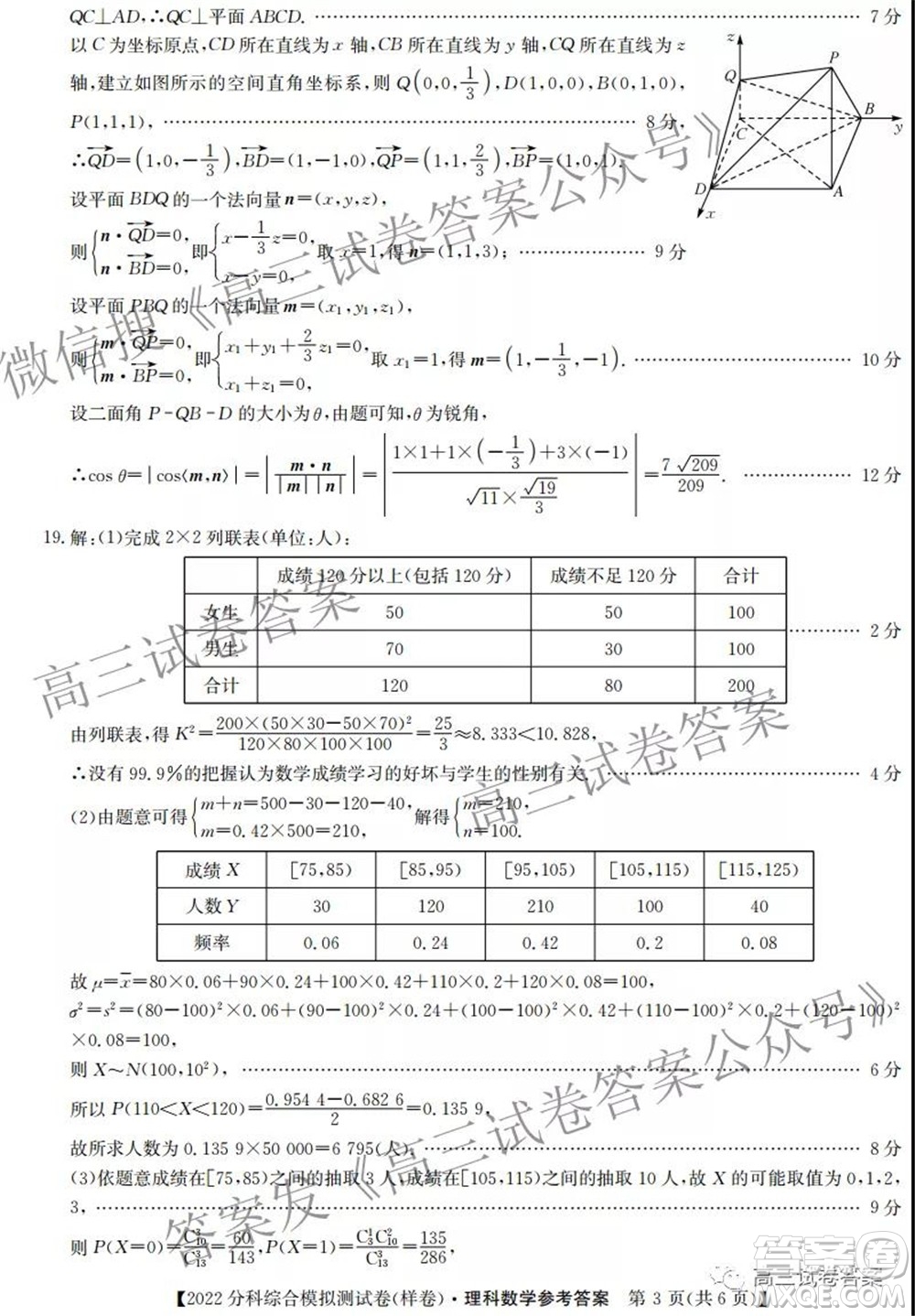 2022屆全國高考分科綜合模擬測(cè)試卷理科數(shù)學(xué)試卷及答案