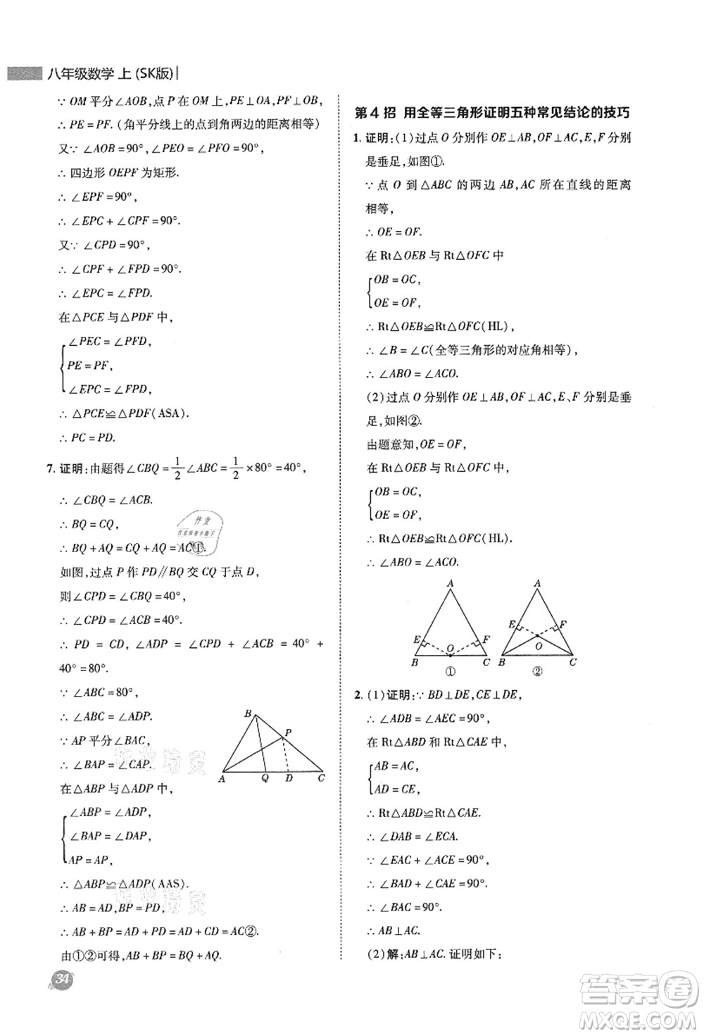 陜西人民教育出版社2021典中點綜合應(yīng)用創(chuàng)新題八年級數(shù)學(xué)上冊SK蘇科版答案