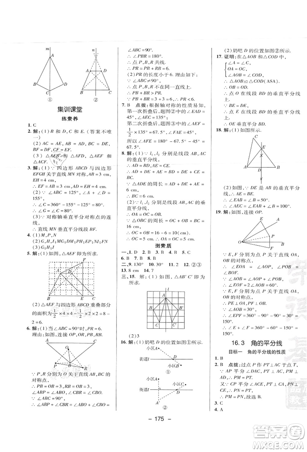 陜西人民教育出版社2021典中點綜合應(yīng)用創(chuàng)新題八年級數(shù)學(xué)上冊JJ冀教版答案