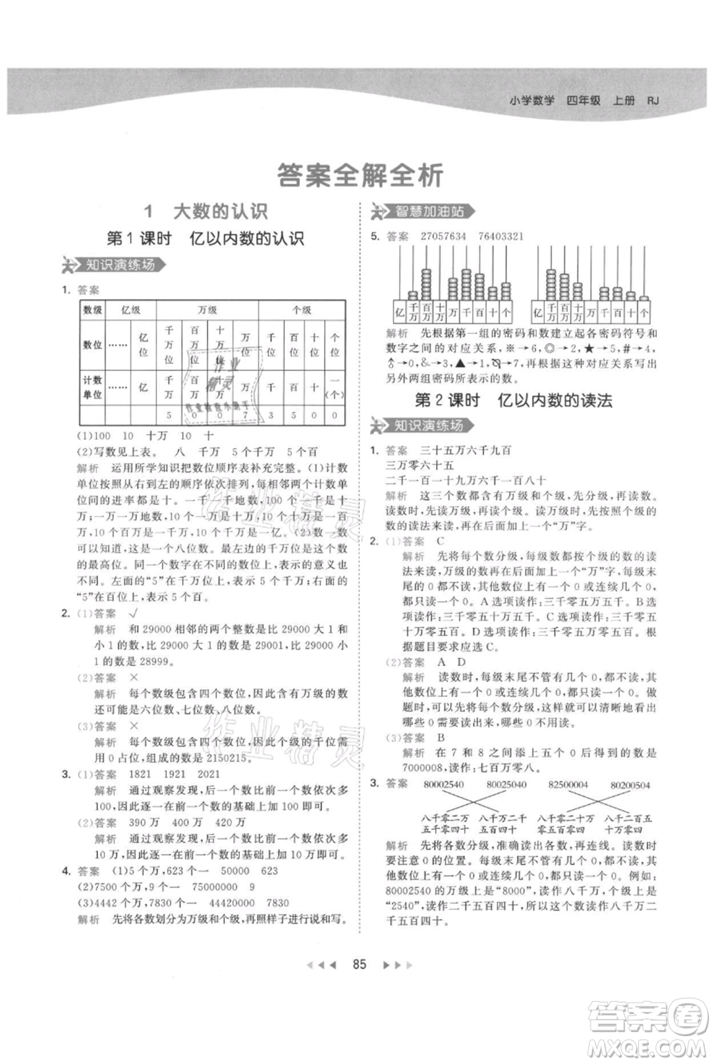 教育科學出版社2021年53天天練四年級上冊數(shù)學人教版參考答案