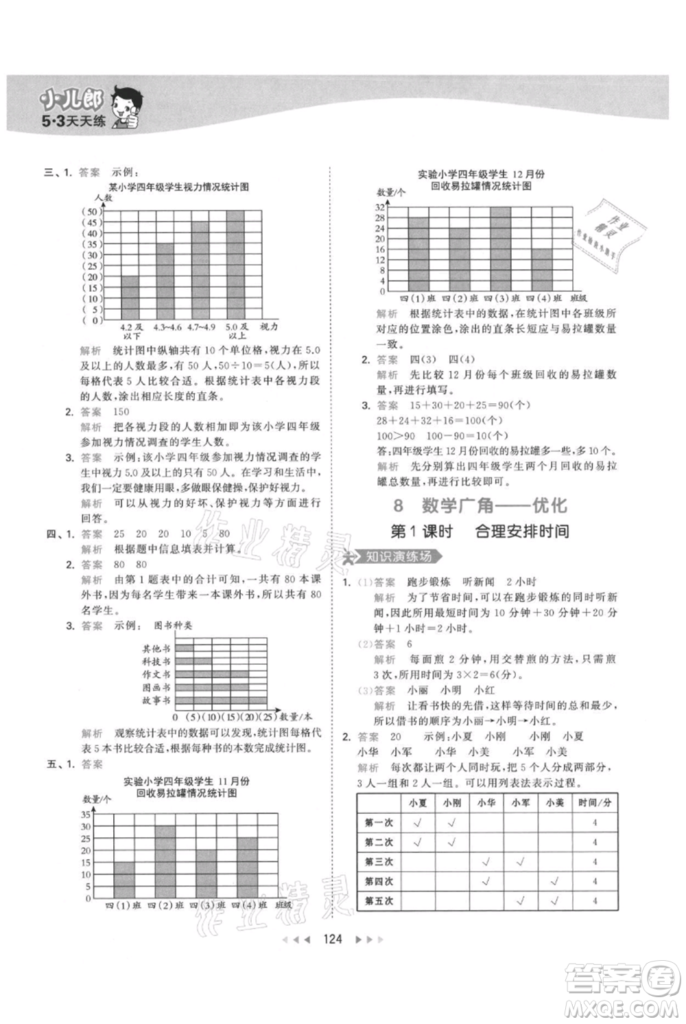 教育科學出版社2021年53天天練四年級上冊數(shù)學人教版參考答案