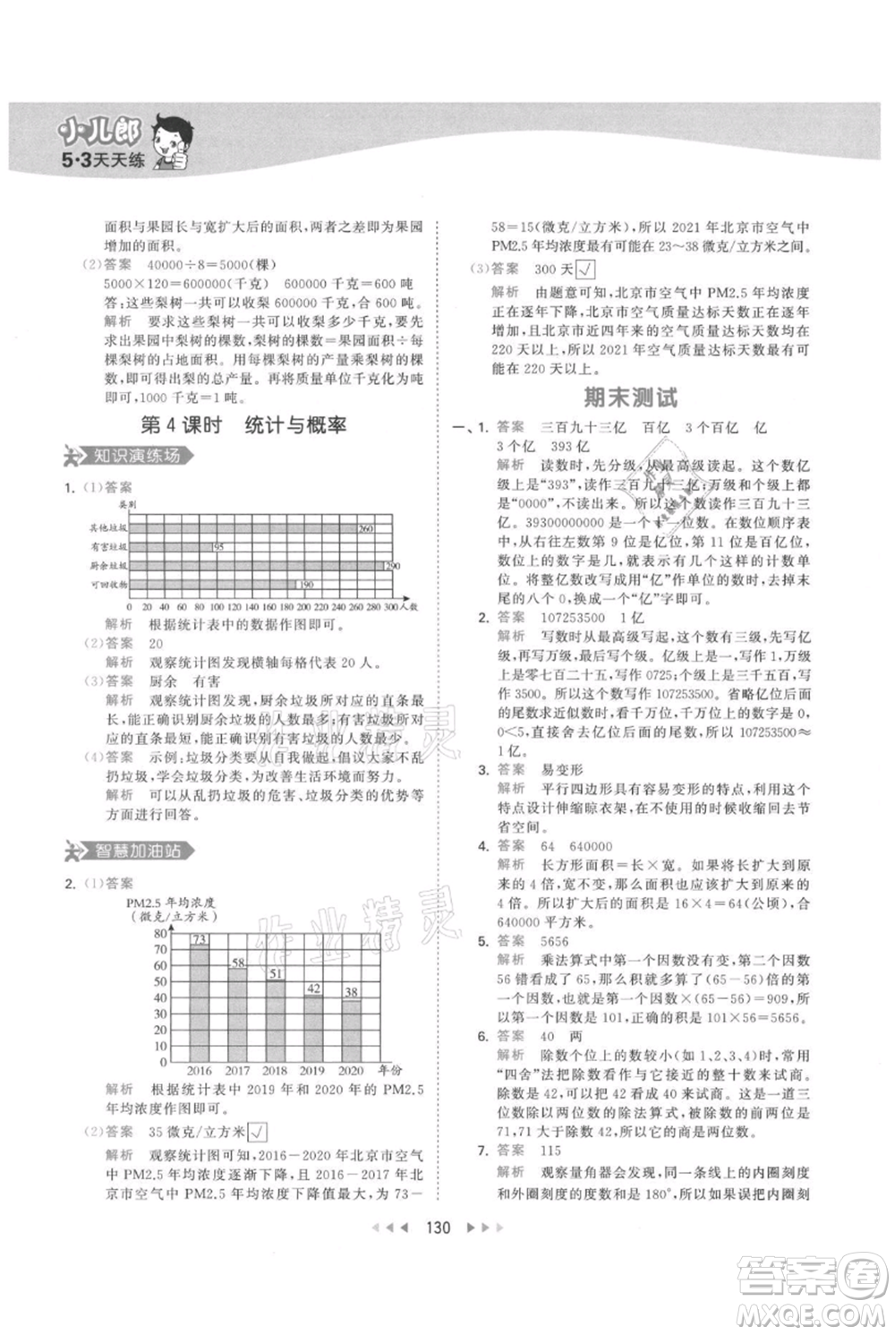 教育科學出版社2021年53天天練四年級上冊數(shù)學人教版參考答案