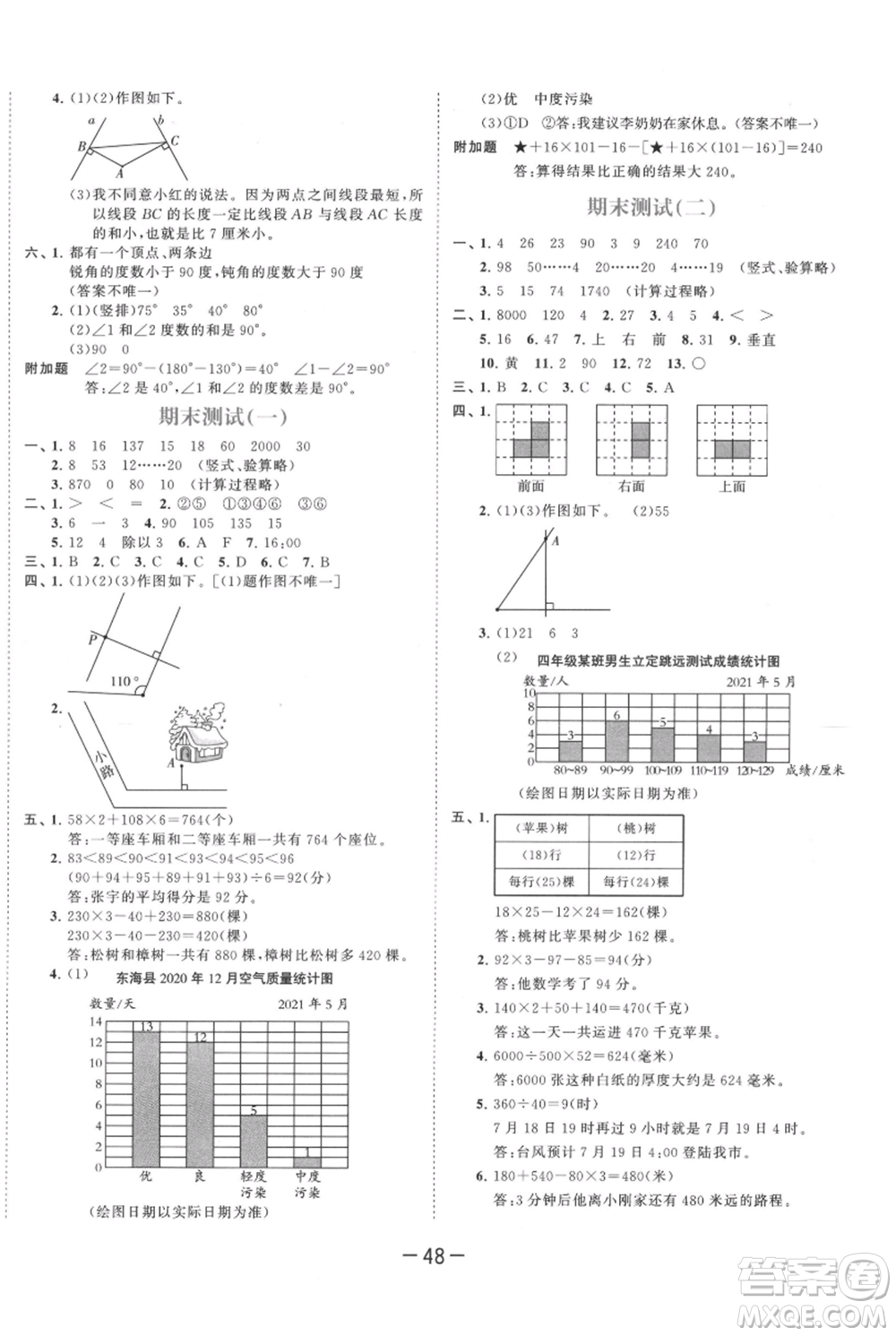 教育科學(xué)出版社2021年53天天練四年級上冊數(shù)學(xué)蘇教版參考答案