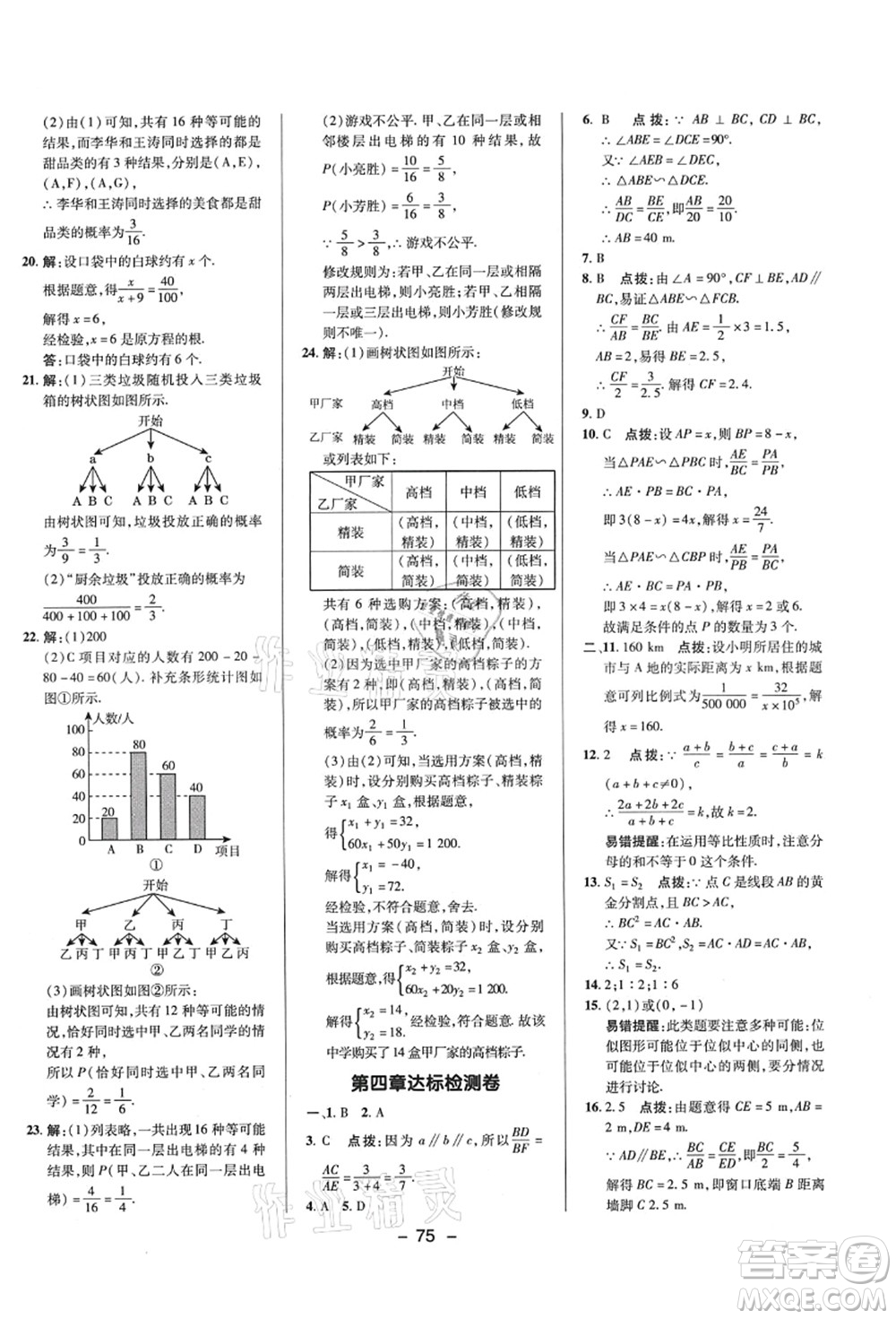 陜西人民教育出版社2021典中點(diǎn)綜合應(yīng)用創(chuàng)新題九年級數(shù)學(xué)上冊BS北師大版答案