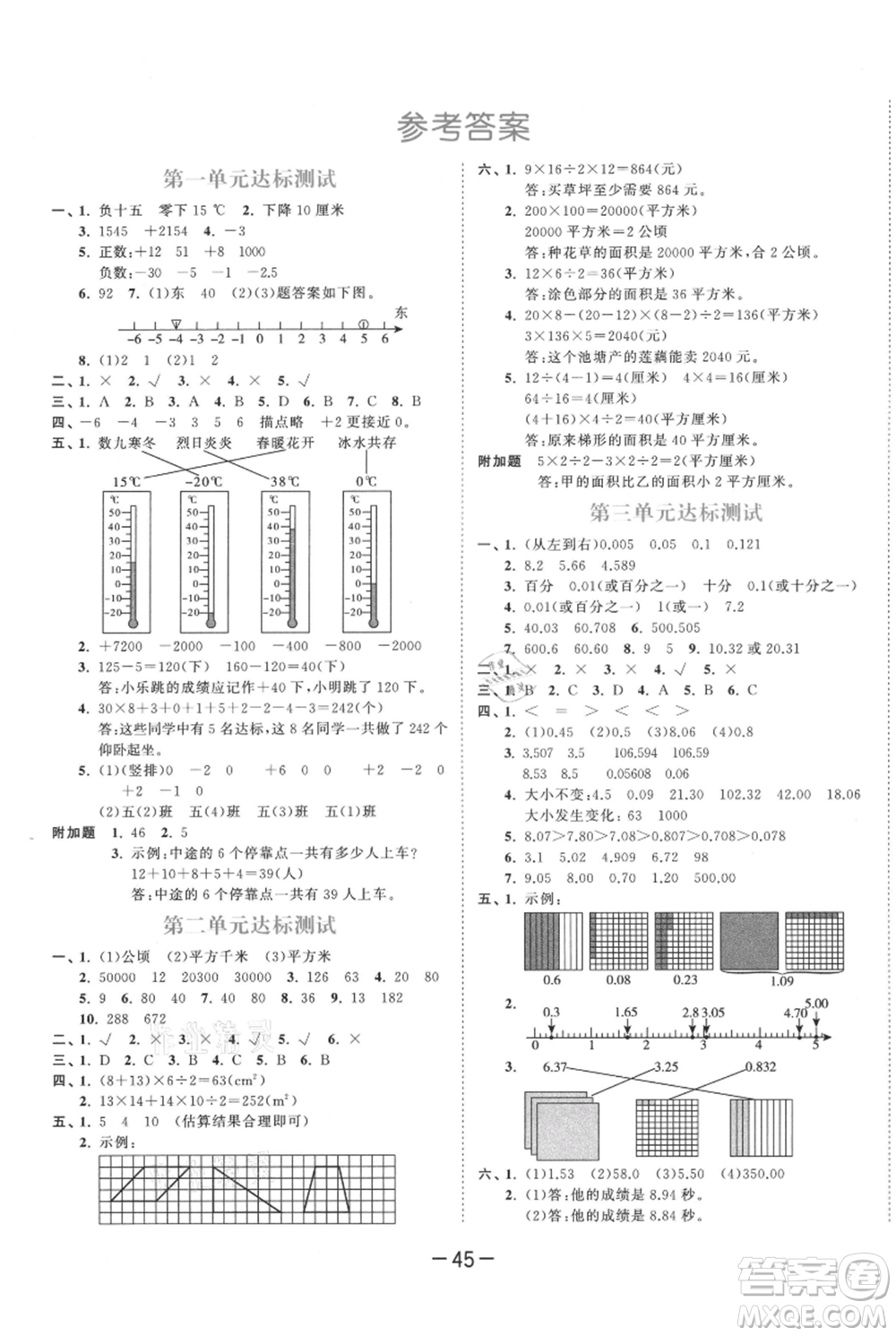 教育科學(xué)出版社2021年53天天練五年級(jí)上冊(cè)數(shù)學(xué)蘇教版參考答案