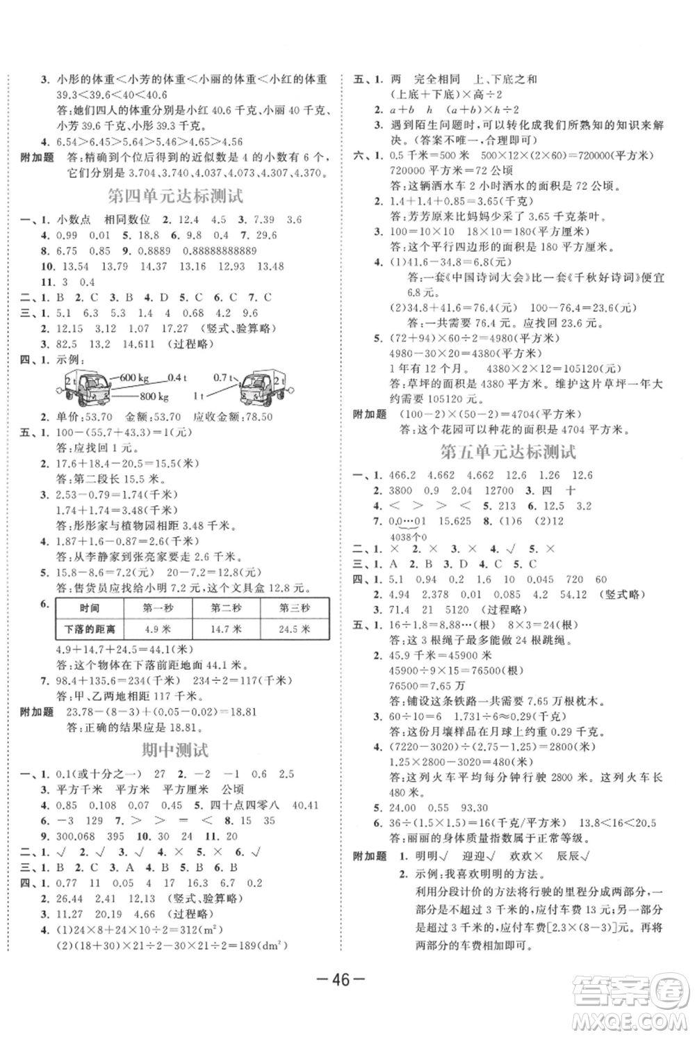 教育科學(xué)出版社2021年53天天練五年級(jí)上冊(cè)數(shù)學(xué)蘇教版參考答案