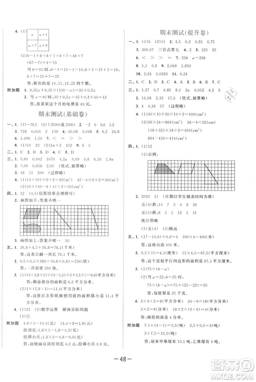 教育科學(xué)出版社2021年53天天練五年級(jí)上冊(cè)數(shù)學(xué)蘇教版參考答案