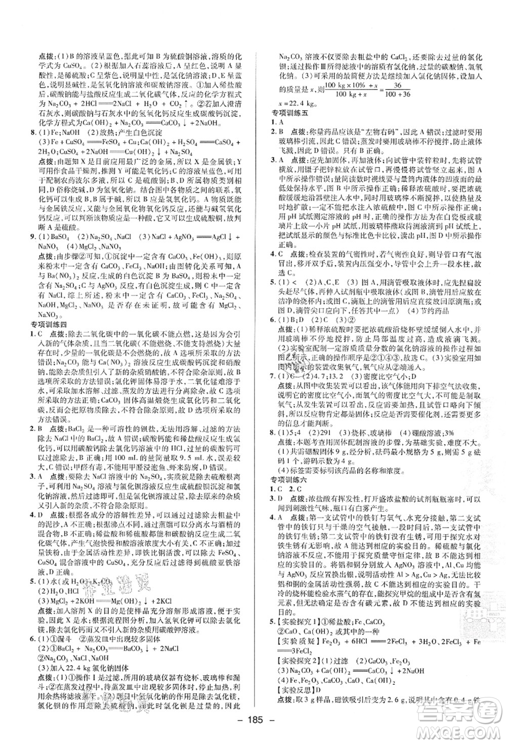 陜西人民教育出版社2021典中點(diǎn)綜合應(yīng)用創(chuàng)新題九年級科學(xué)全一冊HS華師大版答案