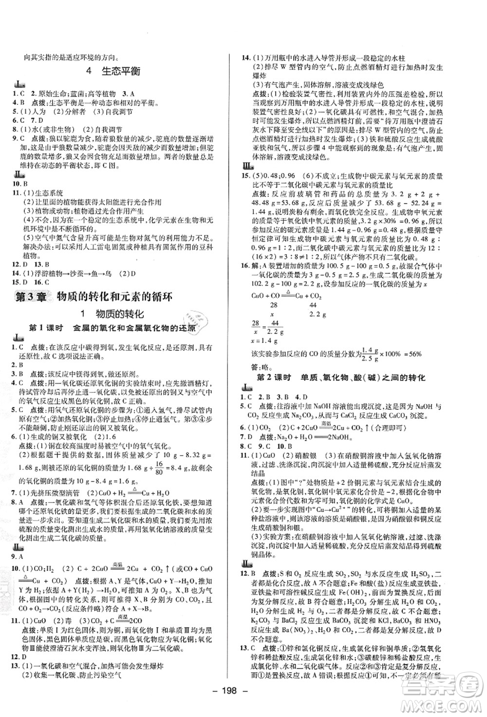 陜西人民教育出版社2021典中點(diǎn)綜合應(yīng)用創(chuàng)新題九年級科學(xué)全一冊HS華師大版答案