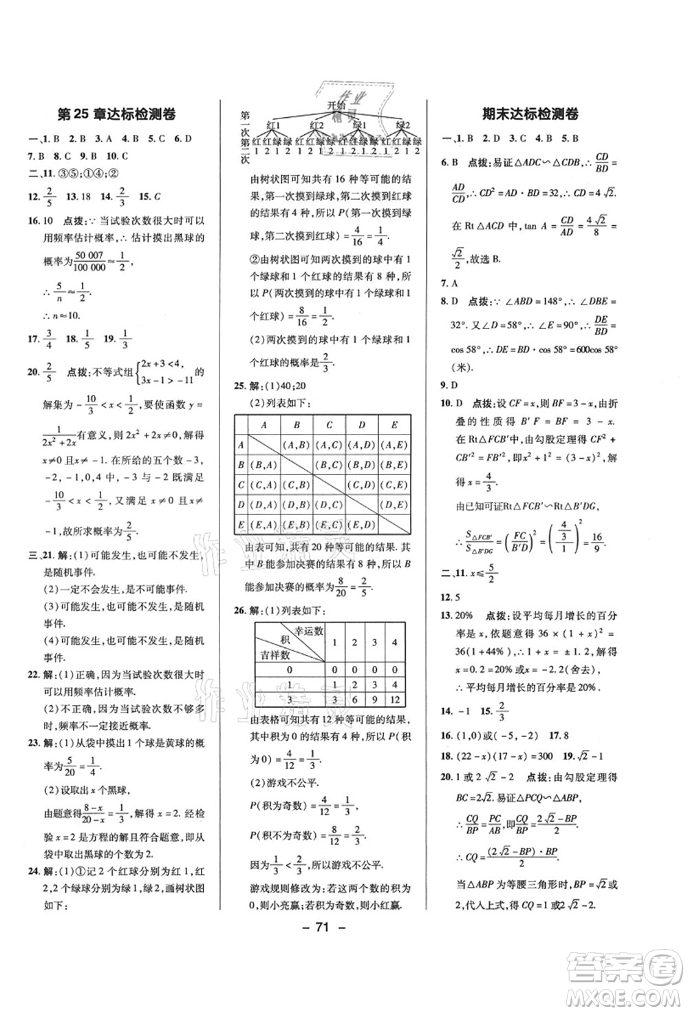 陜西人民教育出版社2021典中點(diǎn)綜合應(yīng)用創(chuàng)新題九年級(jí)數(shù)學(xué)上冊(cè)HS華師大版答案