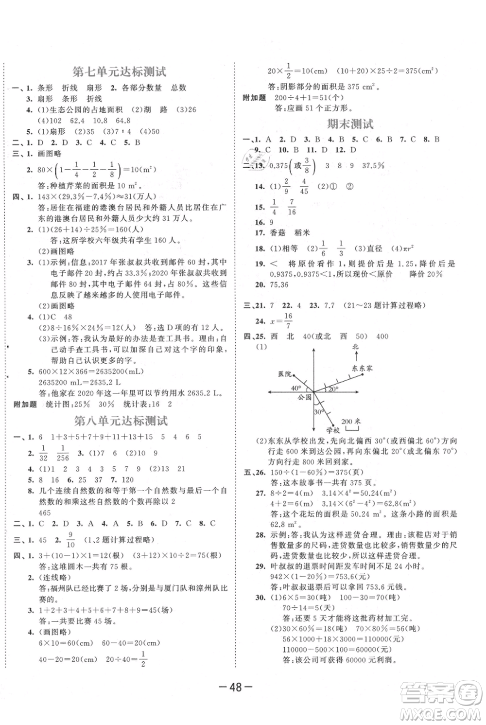 教育科學(xué)出版社2021年53天天練六年級上冊數(shù)學(xué)人教版參考答案