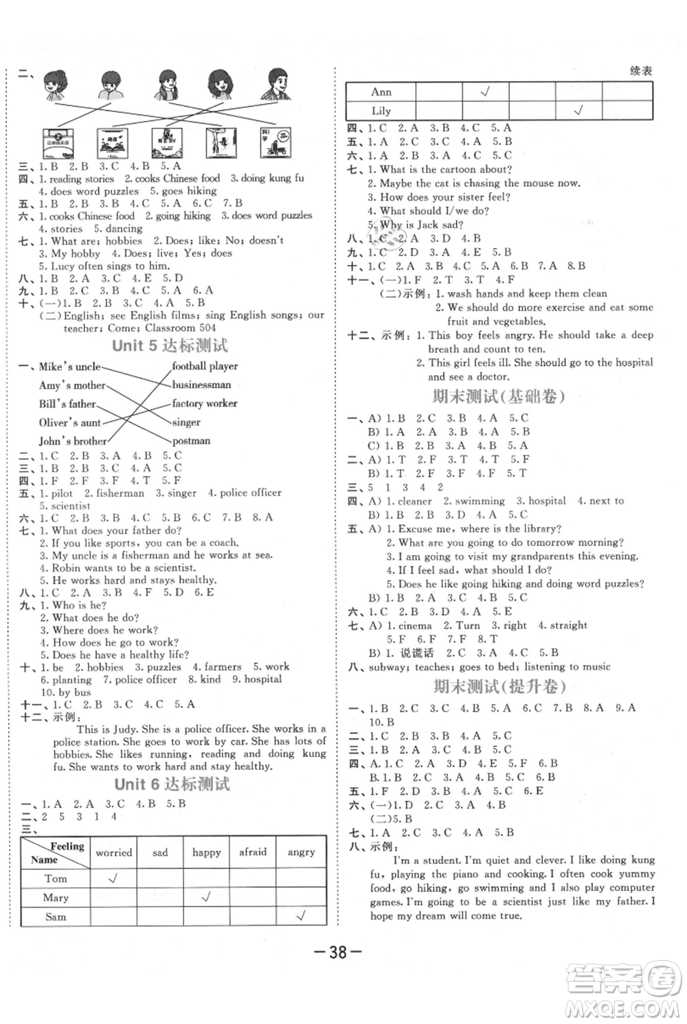 教育科學出版社2021年53天天練六年級上冊英語人教版參考答案