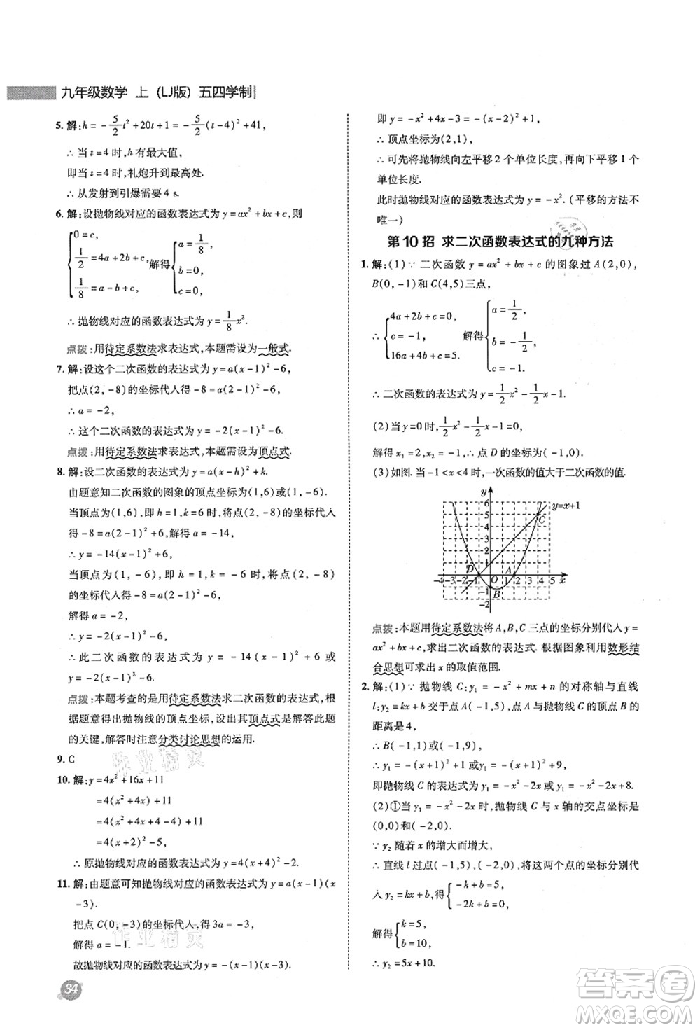 陜西人民教育出版社2021典中點(diǎn)綜合應(yīng)用創(chuàng)新題九年級(jí)數(shù)學(xué)上冊五四學(xué)制LJ魯教版答案