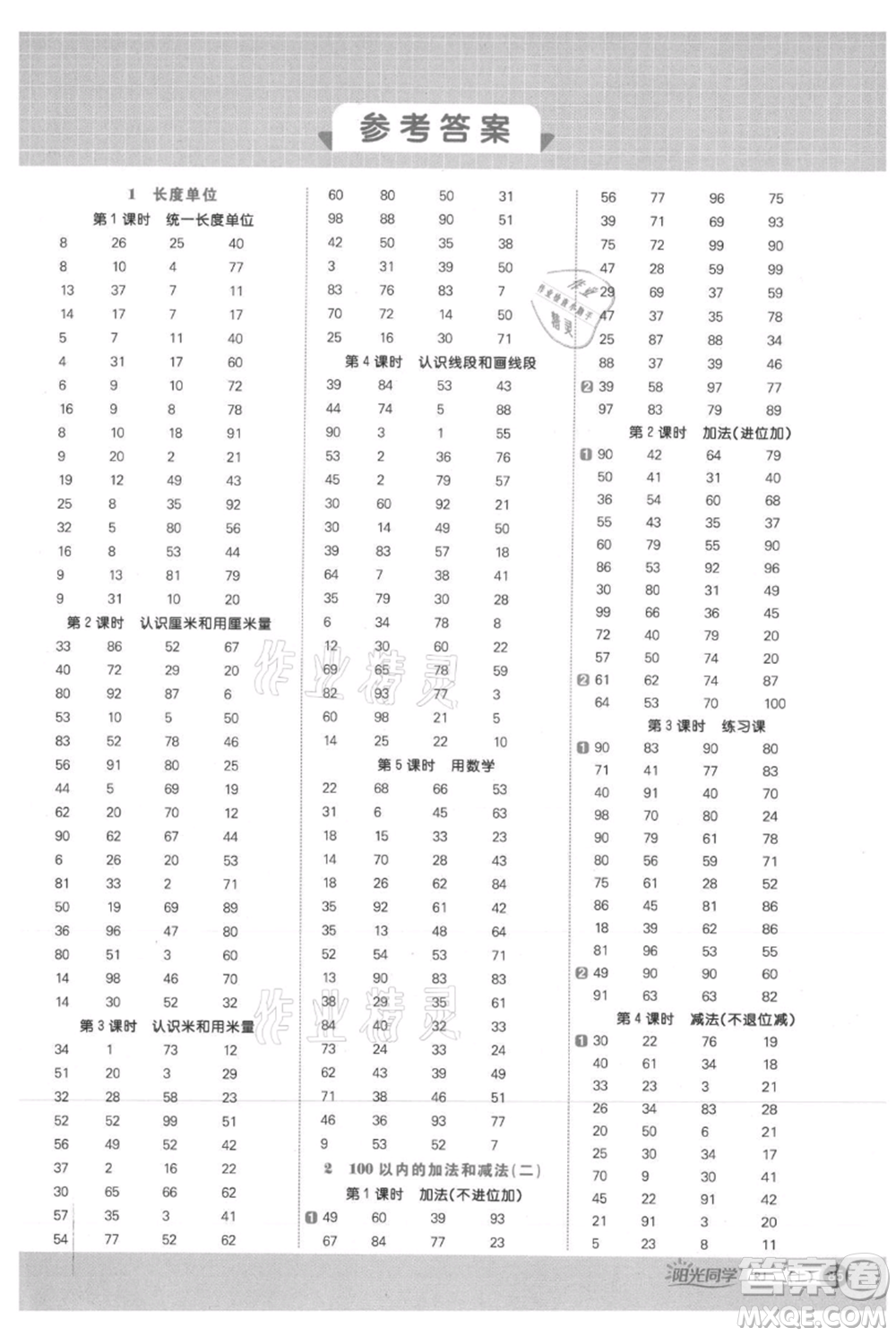 江西教育出版社2021陽(yáng)光同學(xué)計(jì)算小達(dá)人二年級(jí)上冊(cè)人教版參考答案