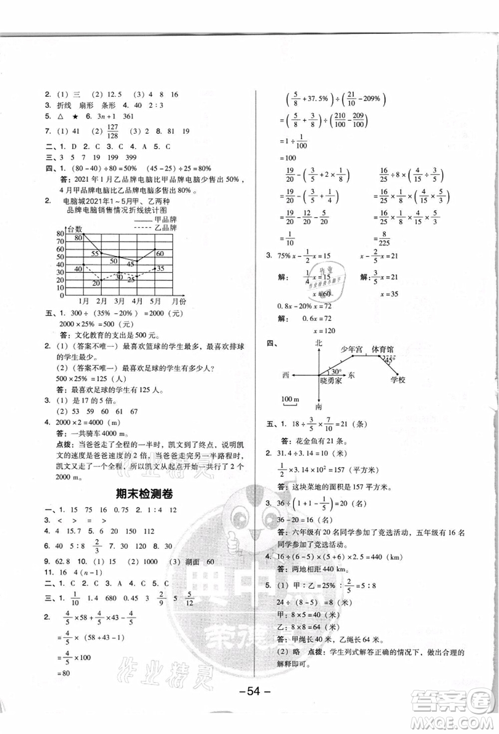 吉林教育出版社2021典中點(diǎn)綜合應(yīng)用創(chuàng)新題六年級數(shù)學(xué)上冊R人教版浙江專版答案