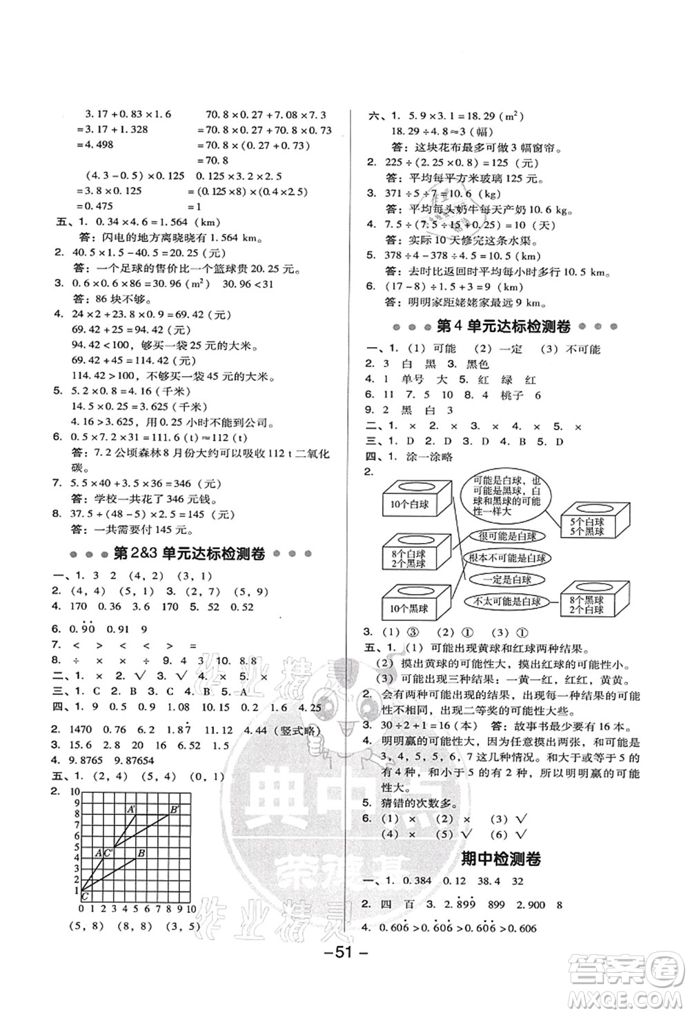 吉林教育出版社2021典中點(diǎn)綜合應(yīng)用創(chuàng)新題五年級數(shù)學(xué)上冊R人教版答案