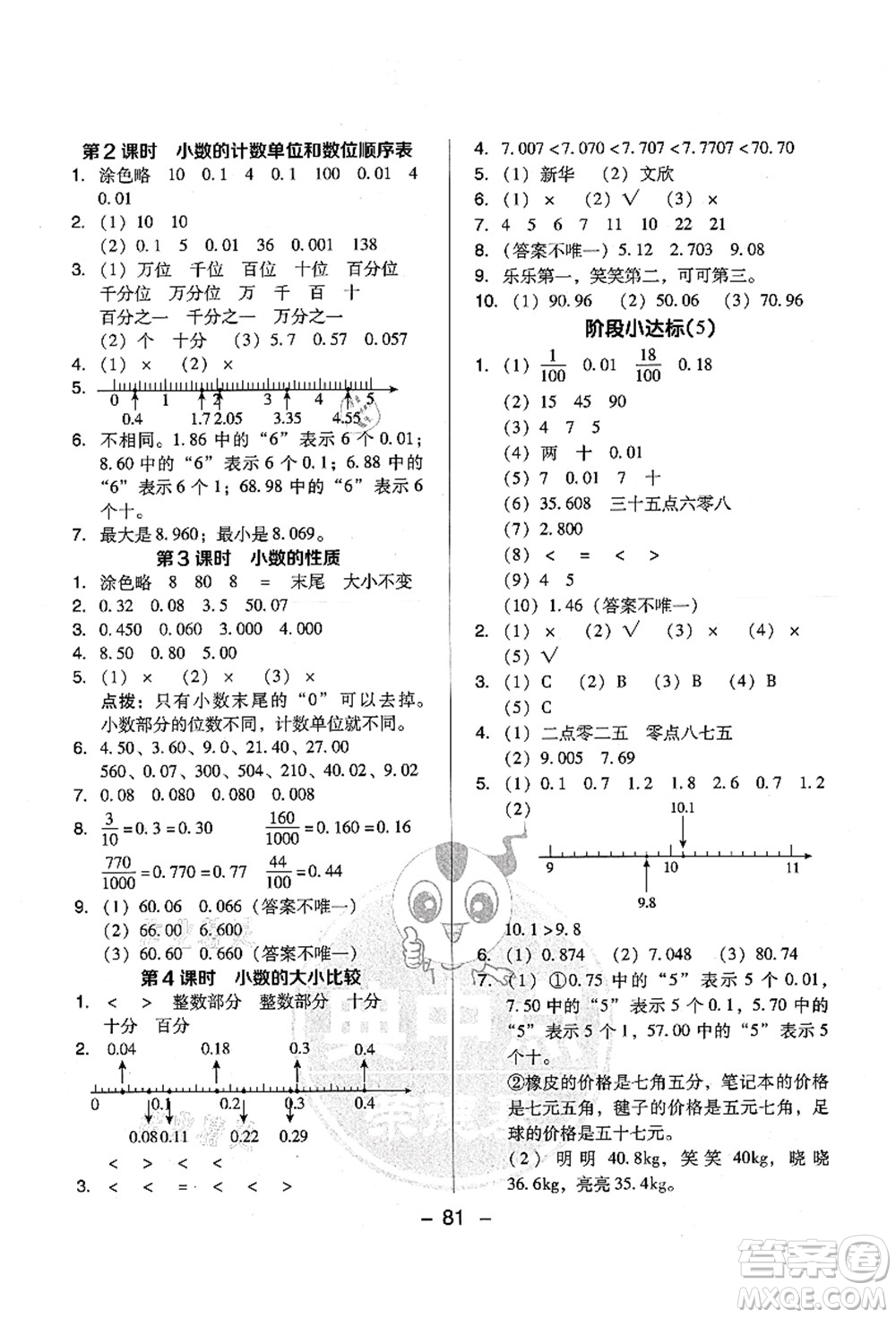 吉林教育出版社2021典中點綜合應用創(chuàng)新題五年級數(shù)學上冊SJ蘇教版答案