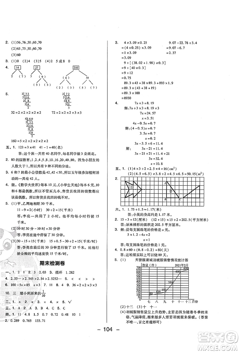 吉林教育出版社2021典中點(diǎn)綜合應(yīng)用創(chuàng)新題五年級(jí)數(shù)學(xué)上冊(cè)QD青島版答案