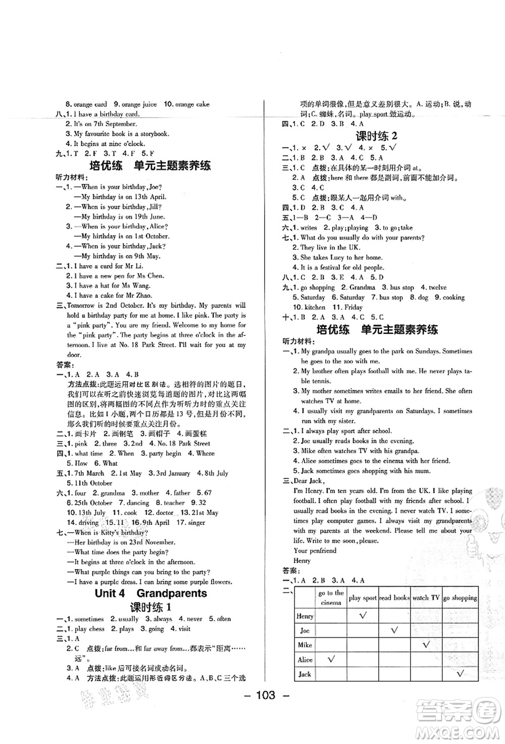 陜西人民教育出版社2021典中點(diǎn)綜合應(yīng)用創(chuàng)新題五年級(jí)英語上冊(cè)HN滬教牛津版答案