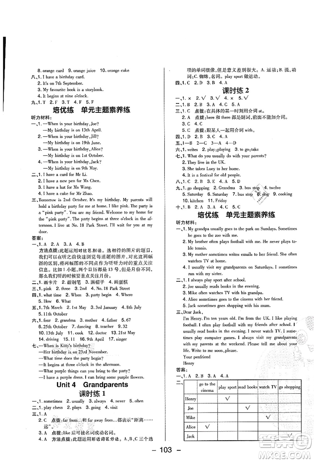 陜西人民教育出版社2021典中點(diǎn)綜合應(yīng)用創(chuàng)新題五年級(jí)英語上冊(cè)HN滬教牛津版山西專版答案