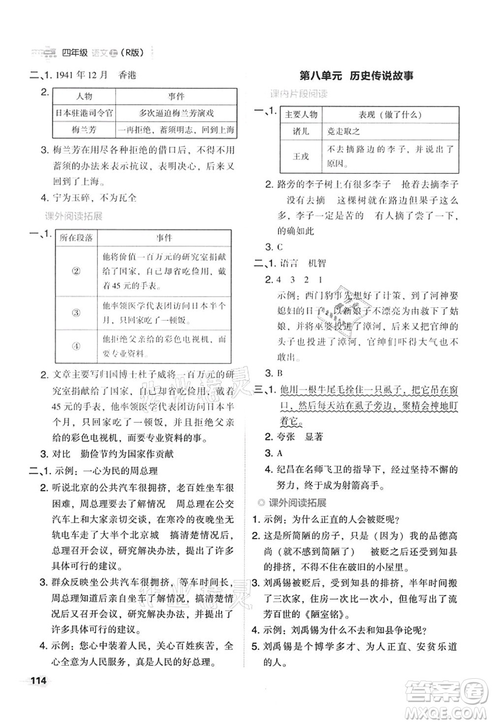 吉林教育出版社2021典中點(diǎn)綜合應(yīng)用創(chuàng)新題四年級(jí)語文上冊R人教版答案