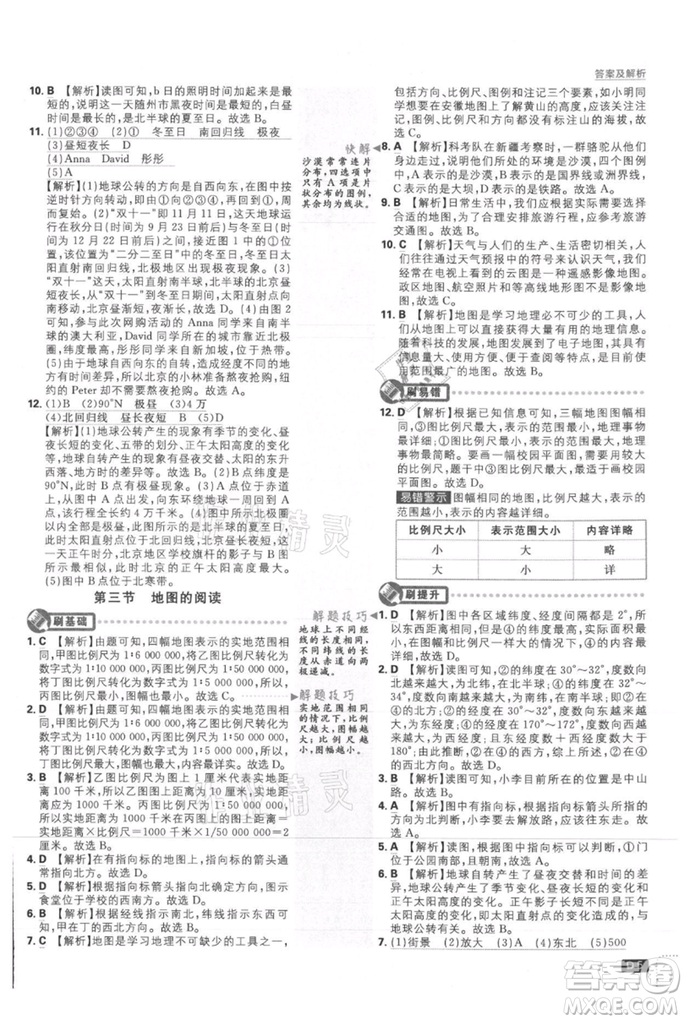 開明出版社2021初中必刷題七年級上冊地理人教版參考答案