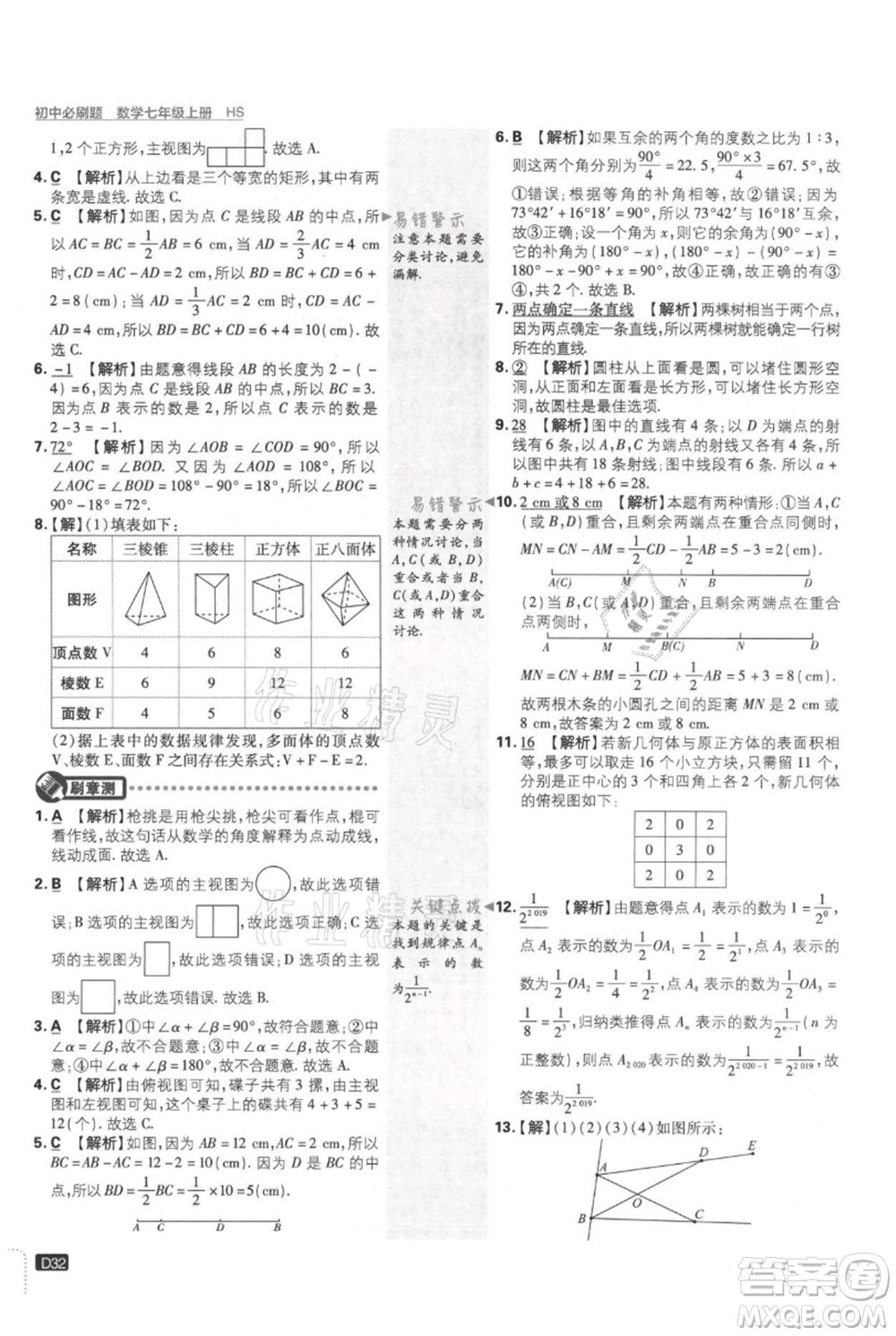 開(kāi)明出版社2021初中必刷題七年級(jí)上冊(cè)數(shù)學(xué)華師大版參考答案