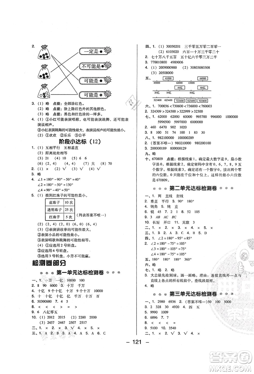 陜西人民教育出版社2021典中點(diǎn)綜合應(yīng)用創(chuàng)新題四年級(jí)數(shù)學(xué)上冊(cè)BS北師大版答案