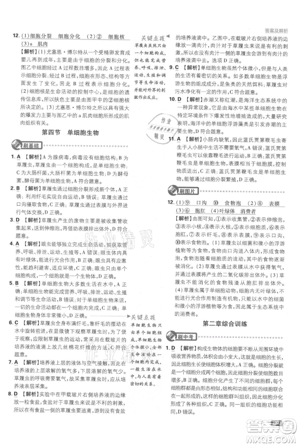 開明出版社2021初中必刷題七年級上冊生物人教版參考答案