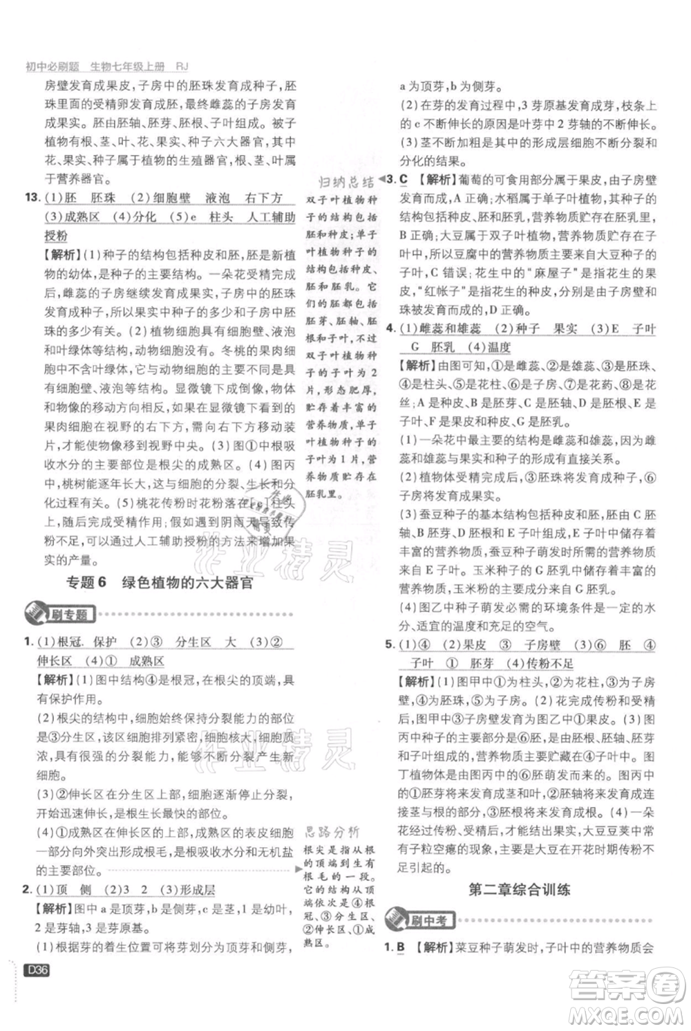 開明出版社2021初中必刷題七年級上冊生物人教版參考答案