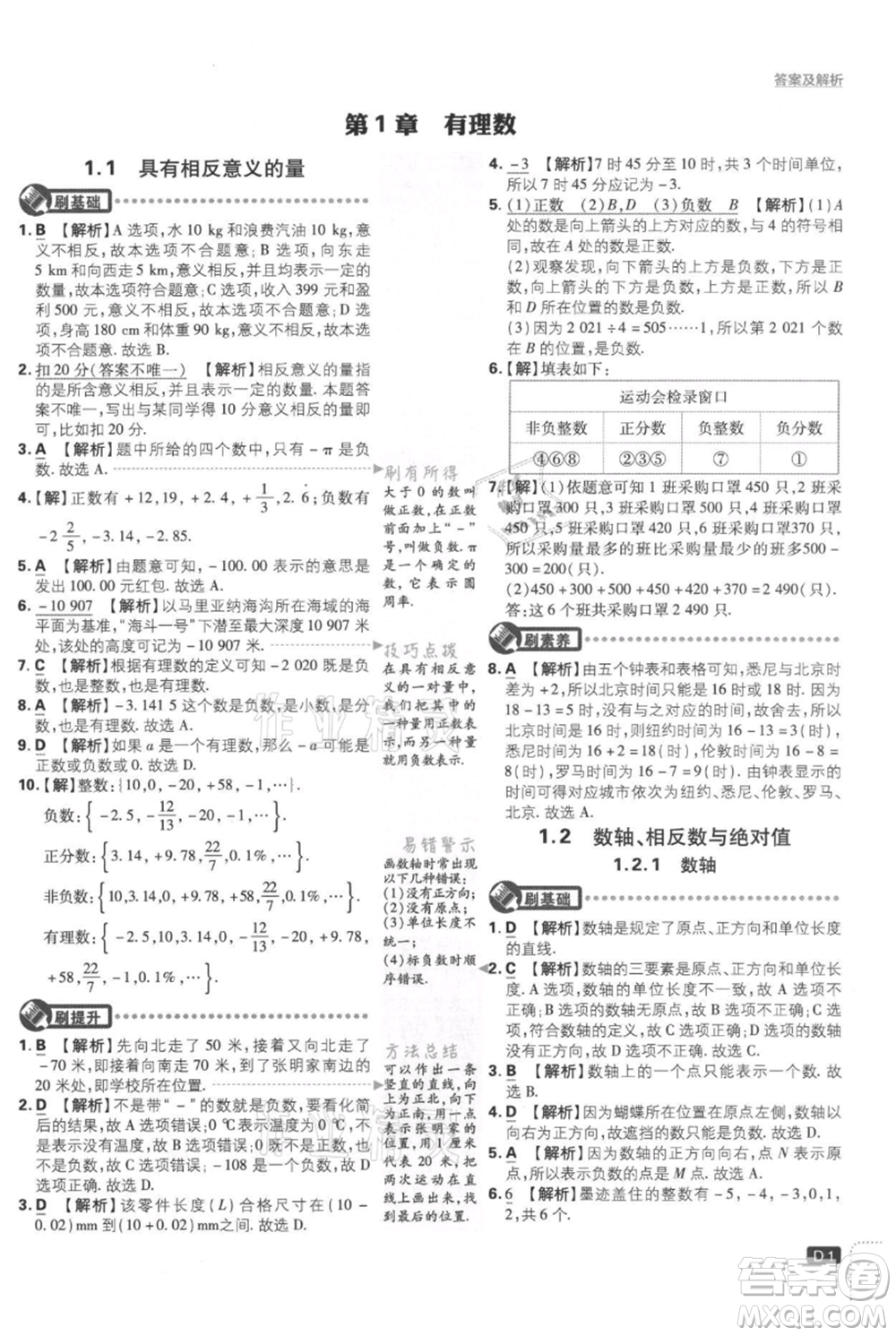 開明出版社2021初中必刷題七年級(jí)上冊(cè)數(shù)學(xué)湘教版參考答案