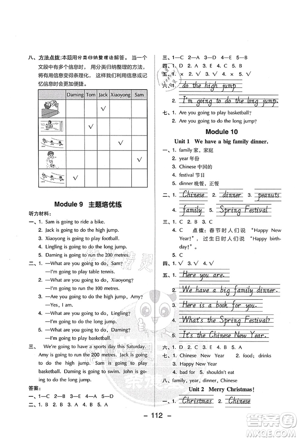 吉林教育出版社2021典中點綜合應(yīng)用創(chuàng)新題四年級英語上冊WY外研版答案