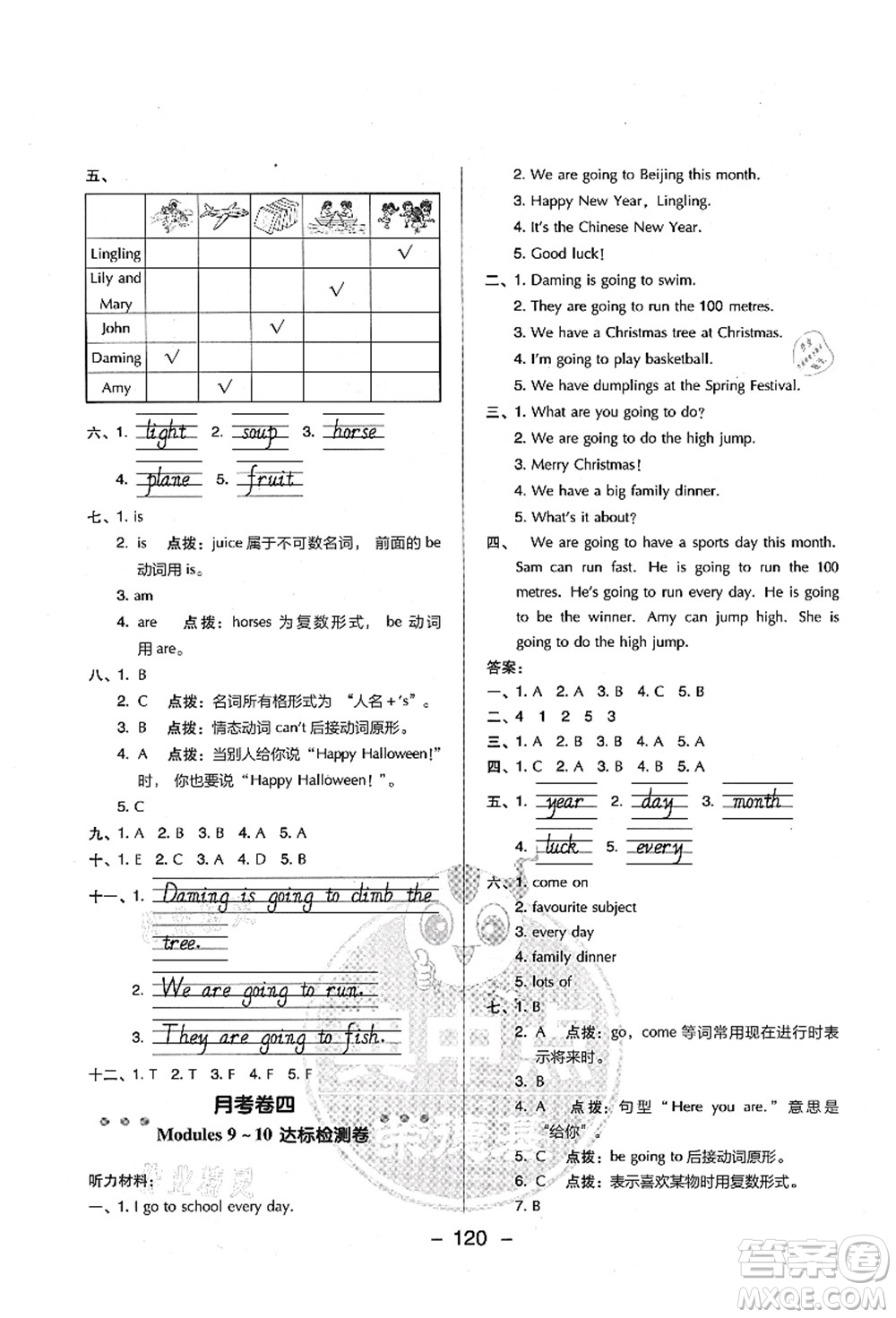 吉林教育出版社2021典中點綜合應(yīng)用創(chuàng)新題四年級英語上冊WY外研版答案