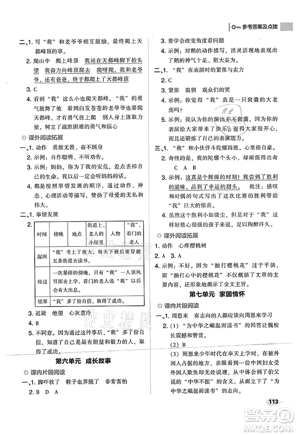 吉林教育出版社2021典中點(diǎn)綜合應(yīng)用創(chuàng)新題四年級(jí)語(yǔ)文上冊(cè)R人教版山西專版答案