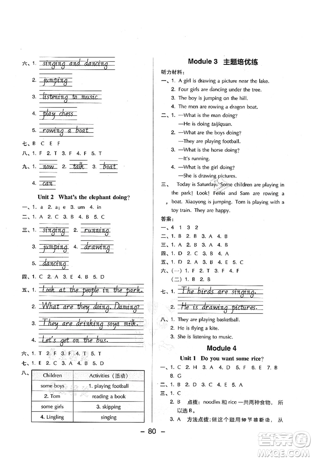 吉林教育出版社2021典中點(diǎn)綜合應(yīng)用創(chuàng)新題四年級(jí)英語上冊(cè)WY外研版山西專版答案