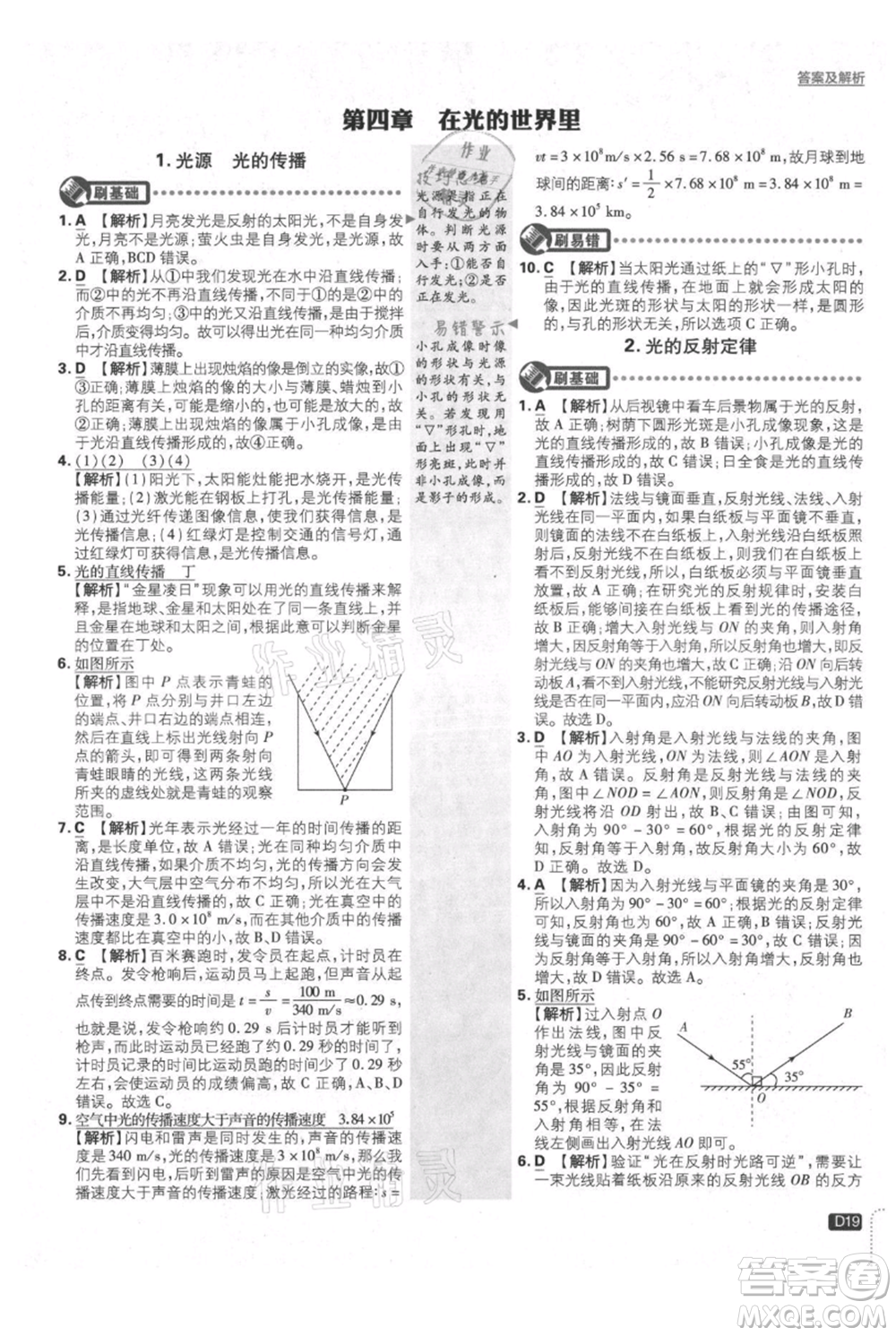 開(kāi)明出版社2021初中必刷題八年級(jí)上冊(cè)物理教科版參考答案