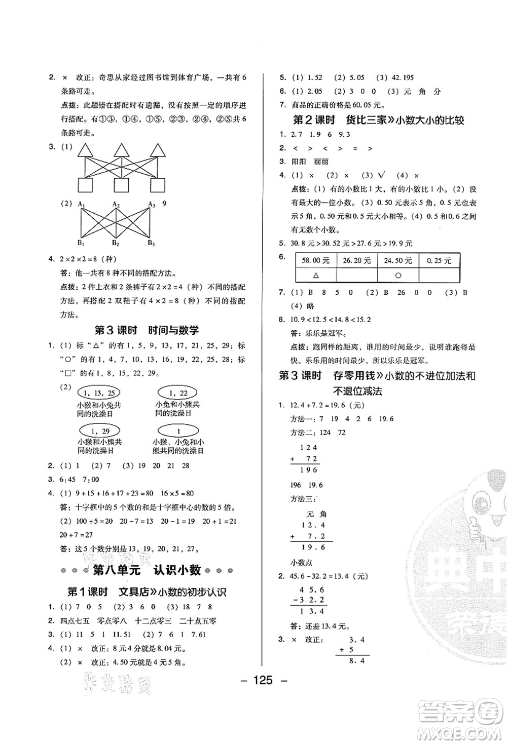 陜西人民教育出版社2021典中點綜合應用創(chuàng)新題三年級數(shù)學上冊BS北師大版答案