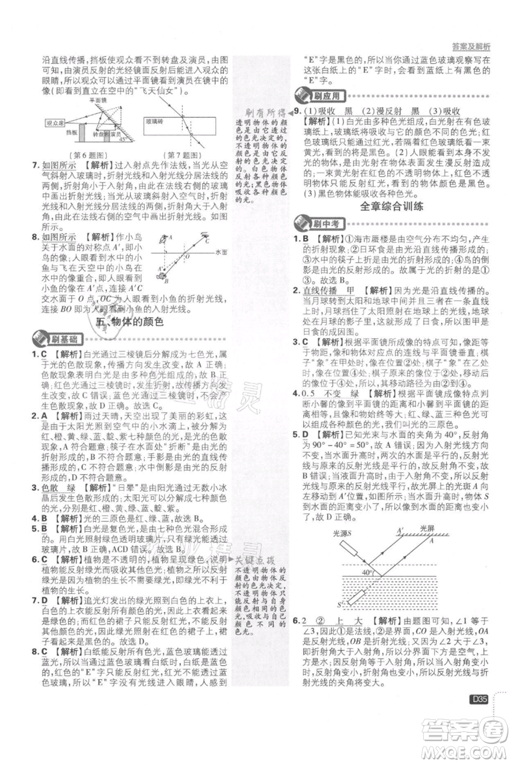 開(kāi)明出版社2021初中必刷題八年級(jí)上冊(cè)物理北師大版參考答案