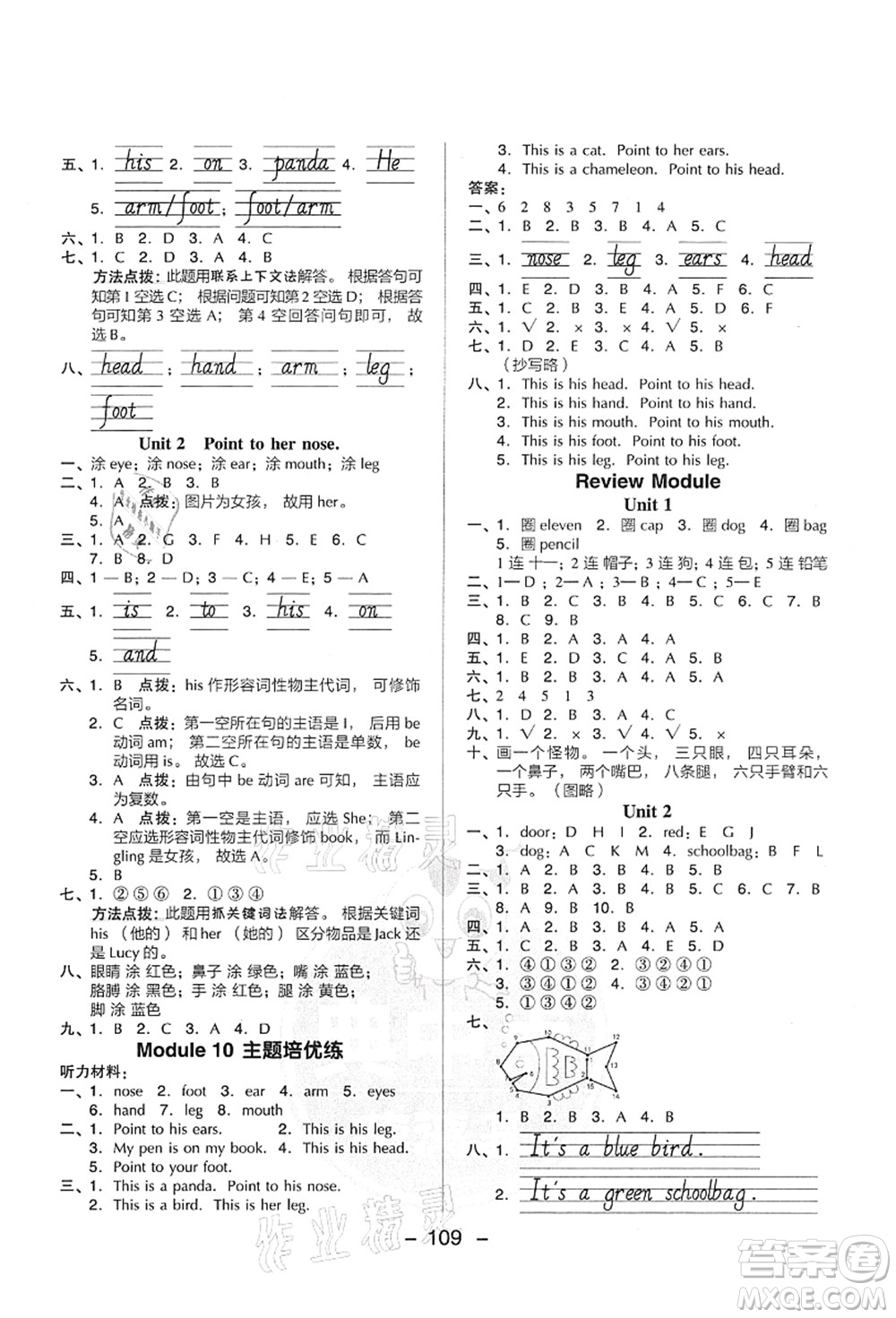 吉林教育出版社2021典中點綜合應用創(chuàng)新題三年級英語上冊WY外研版答案