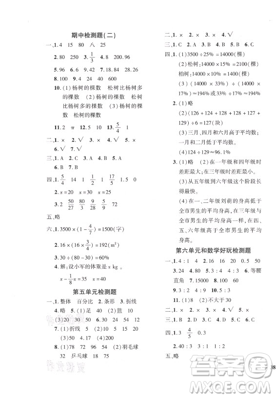 濟(jì)南出版社2021黃岡360定制密卷數(shù)學(xué)六年級(jí)上冊(cè)BSD北師大版答案