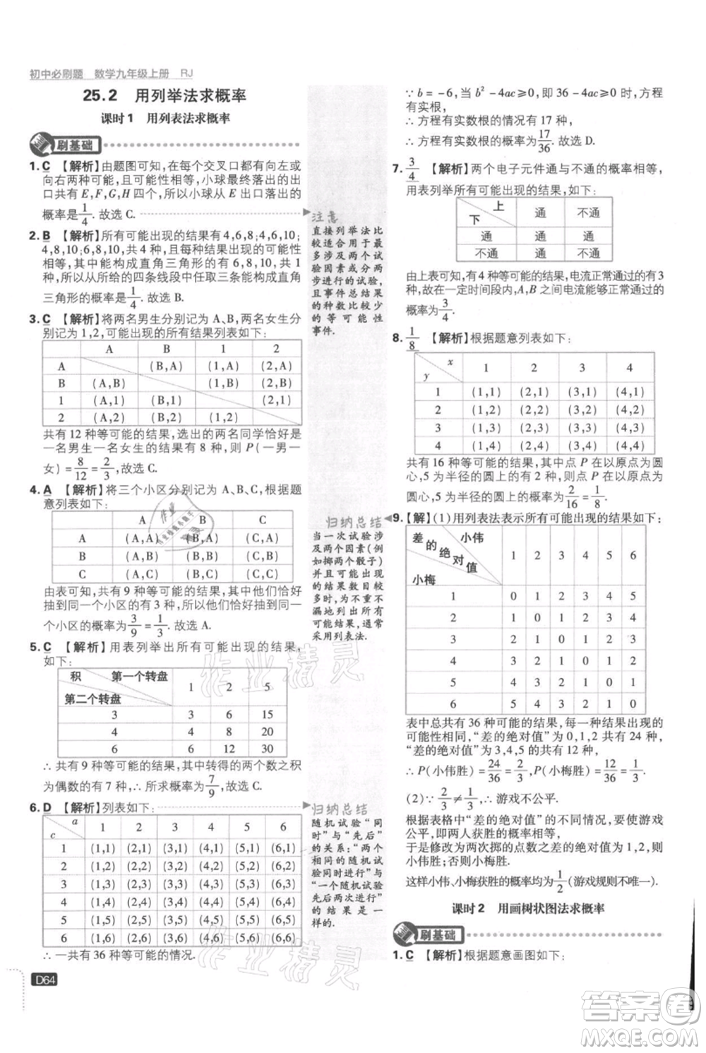 開明出版社2021初中必刷題九年級(jí)上冊(cè)數(shù)學(xué)人教版參考答案