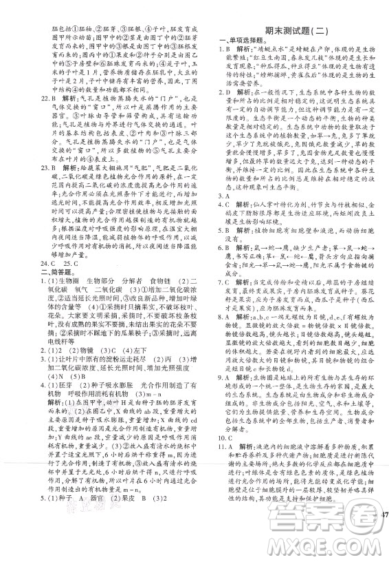 濟南出版社2021黃岡360定制密卷生物七年級上冊RJ人教版答案