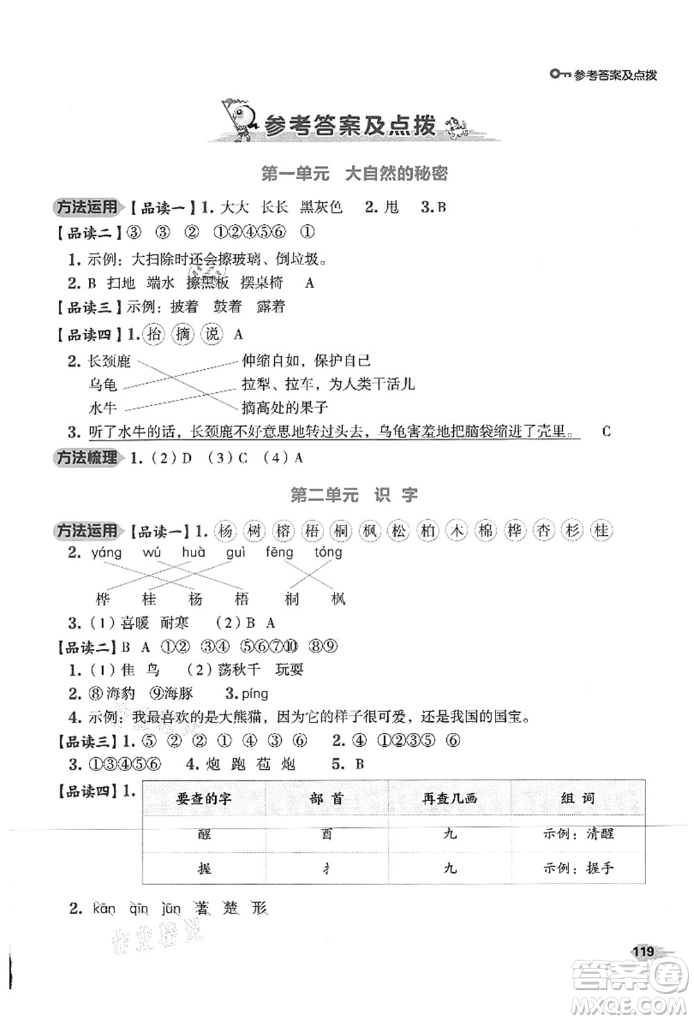 吉林教育出版社2021典中點綜合應(yīng)用創(chuàng)新題二年級語文上冊R人教版山西專版答案