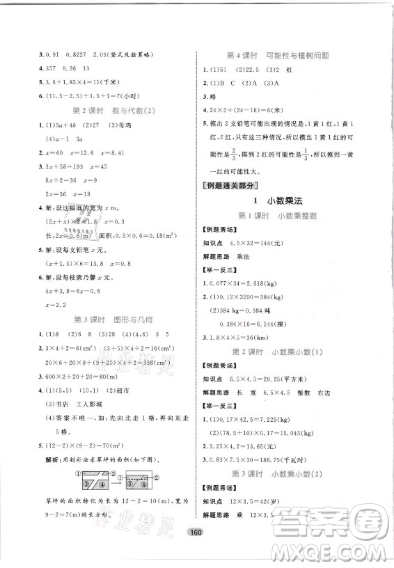 沈陽出版社2021黃岡名師天天練數(shù)學五年級上冊人教版答案