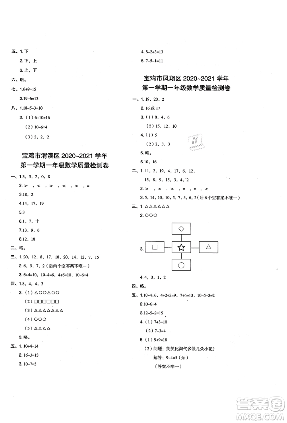 陜西人民教育出版社2021典中點(diǎn)綜合應(yīng)用創(chuàng)新題一年級數(shù)學(xué)上冊BS北師大版答案