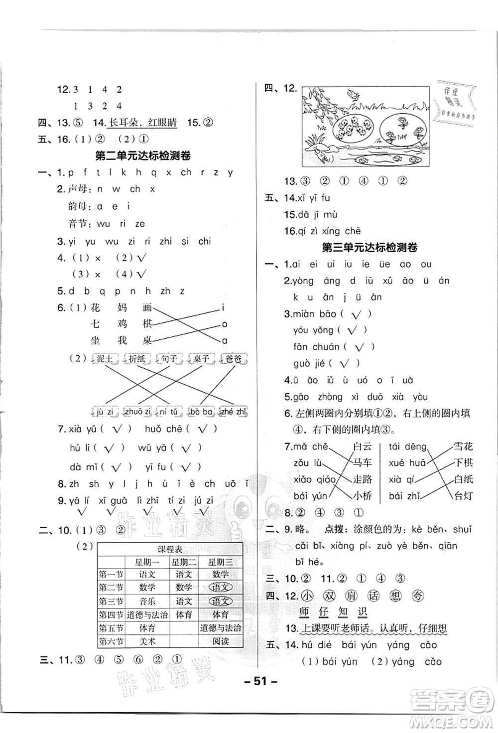 吉林教育出版社2021典中點綜合應(yīng)用創(chuàng)新題一年級語文上冊R人教版浙江專版答案