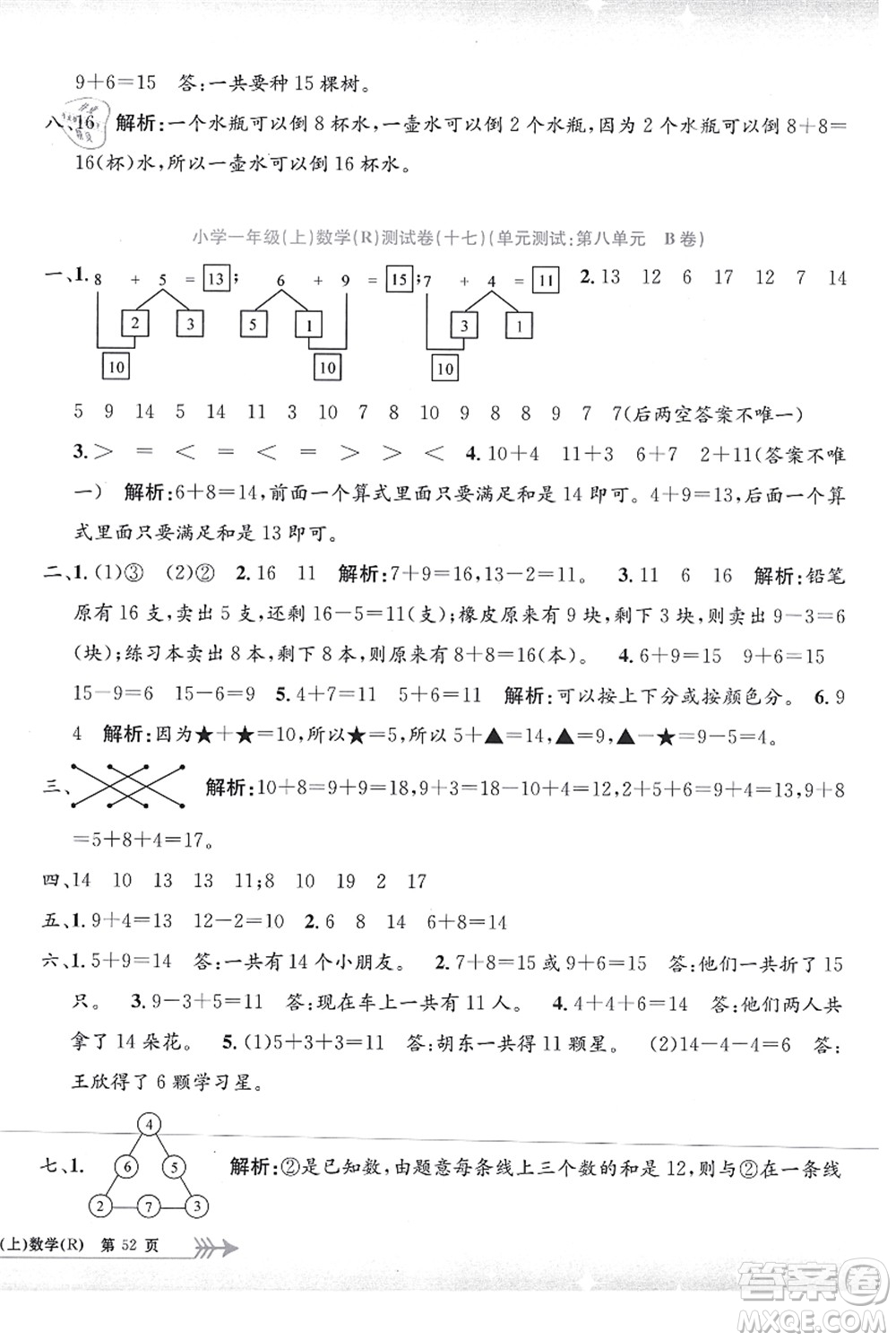 浙江工商大學(xué)出版社2021孟建平系列叢書小學(xué)單元測試一年級數(shù)學(xué)上冊R人教版答案