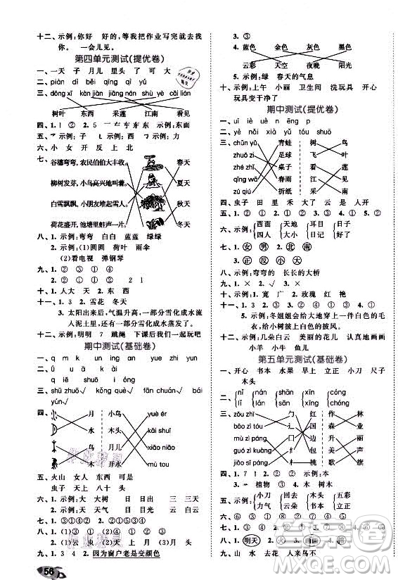 西安出版社2021秋季53全優(yōu)卷小學(xué)語文一年級上冊RJ人教版答案