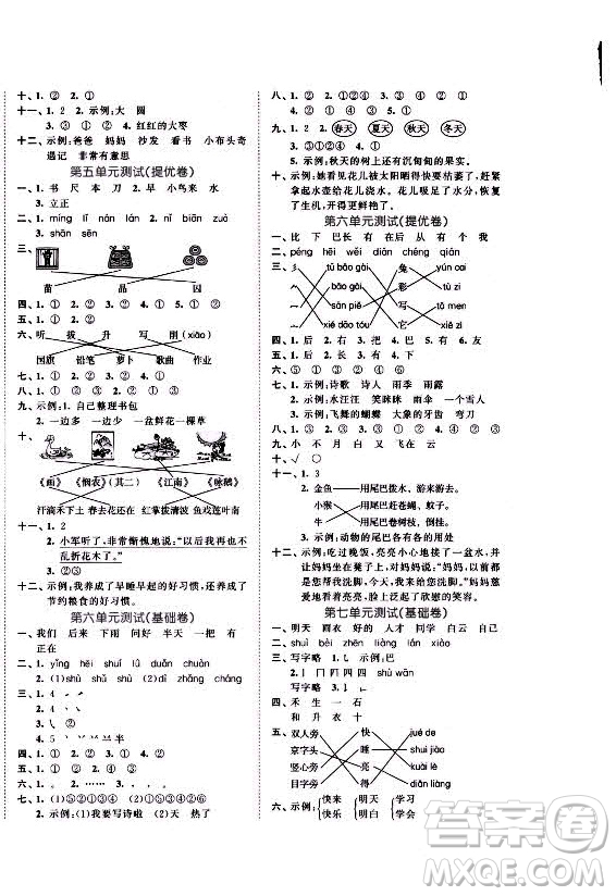 西安出版社2021秋季53全優(yōu)卷小學(xué)語文一年級上冊RJ人教版答案