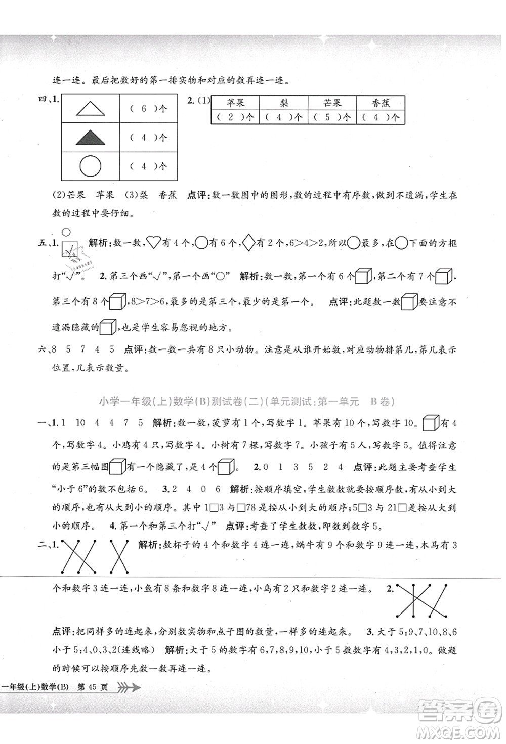 浙江工商大學出版社2021孟建平系列叢書小學單元測試一年級數(shù)學上冊B北師大版答案